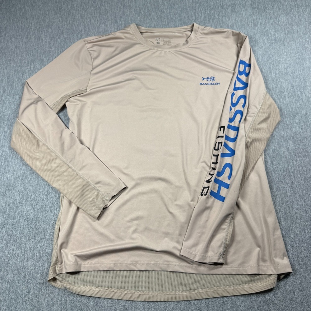 Bassdash Shirt Mens XL Beige Long Sleeve UV Sun Protection Performance Fishing